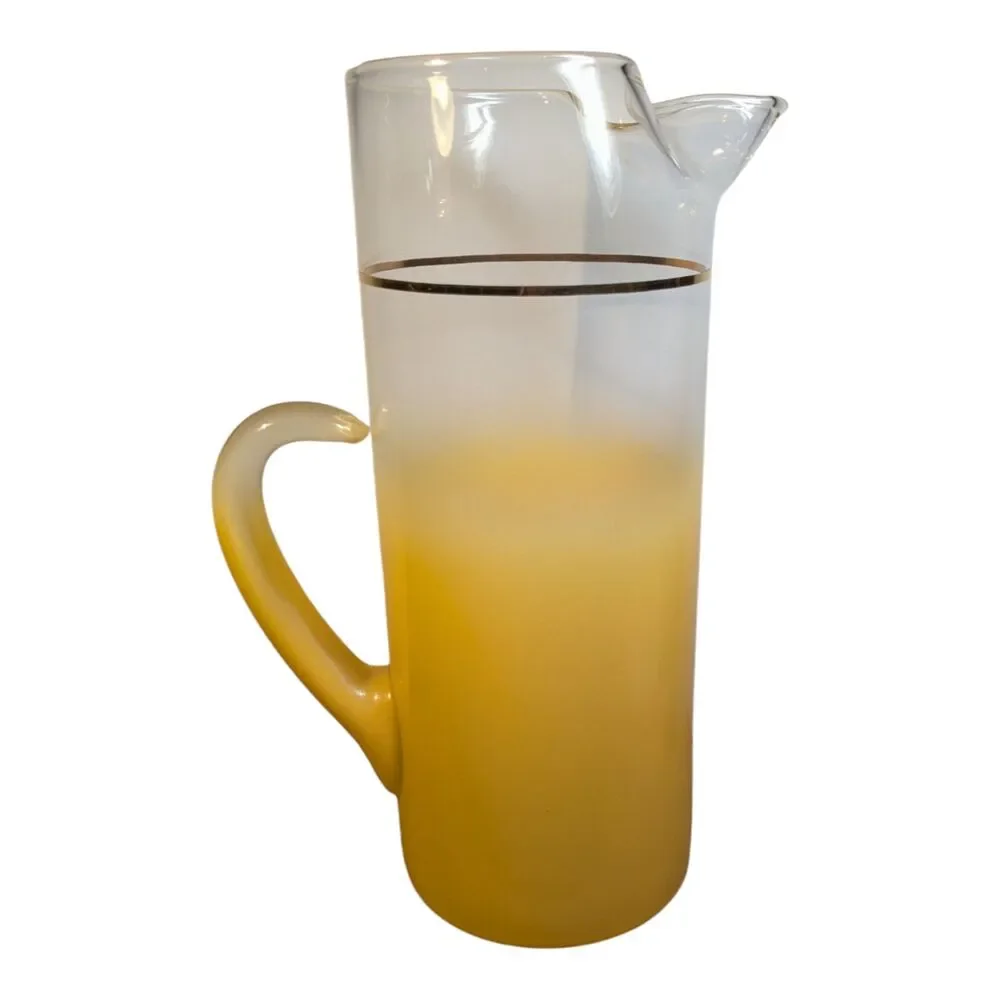 BLENDO Martini Pitcher Glass Vintage1950s Satin Mist Frosted Yellow 11.25